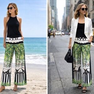 Clover Canyon Printed Wide Leg Pants | Scenic Graphic Print | Size M